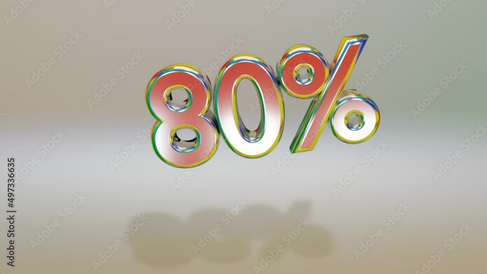 Poster three-dimensional numbers with a percent sign are flying on a gray background. discount concept. loo