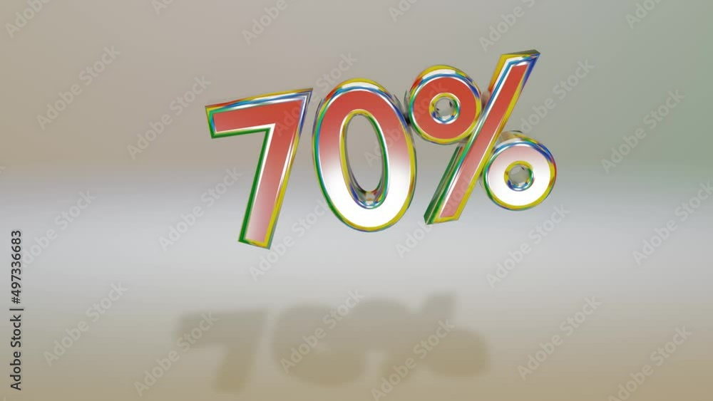 Poster three-dimensional numbers with a percent sign are flying on a gray background. discount concept. loo