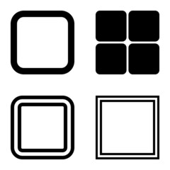 Square Flat Icon Set Isolated On White Background