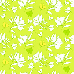 Vector seamless half-drop pattern, with leaves and flowers