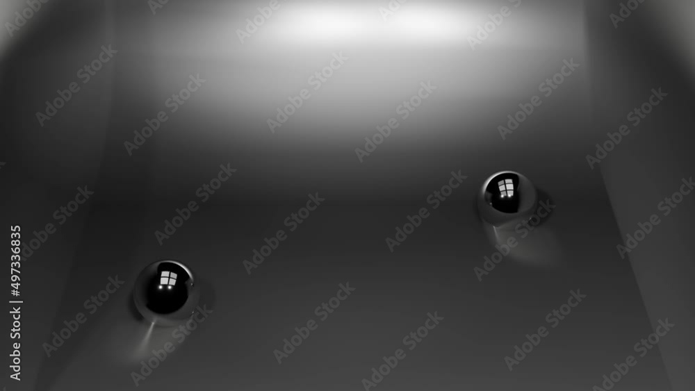 Poster abstract gray metallic background. the chrome sphere rolls back and forth. looped animation. 3d rend