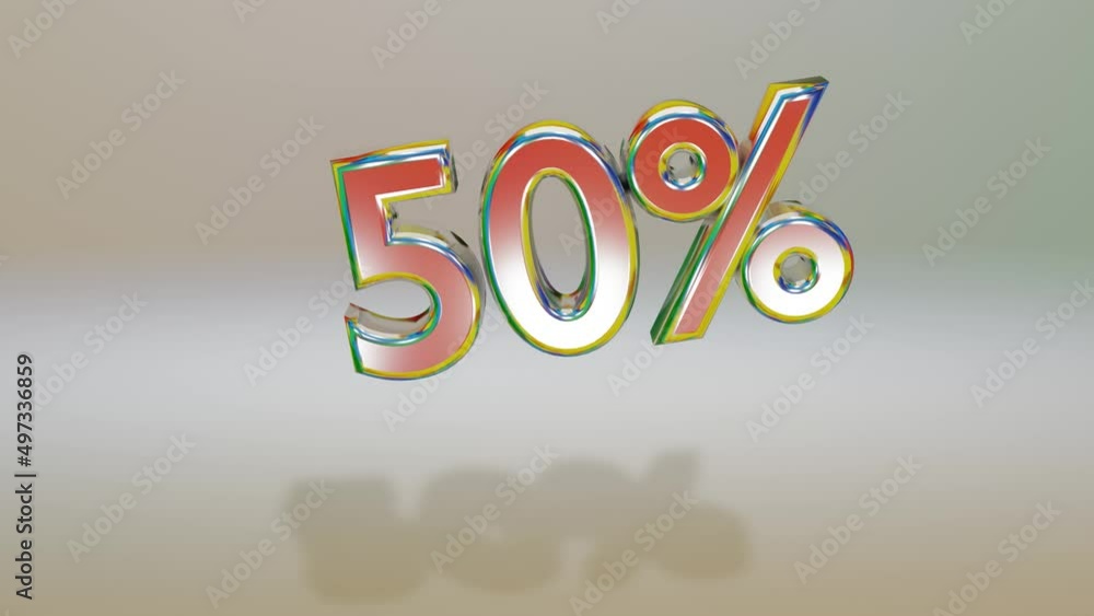 Poster three-dimensional numbers with a percent sign are flying on a gray background. discount concept. loo