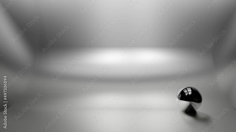Poster abstract gray metallic background. the chrome sphere rolls back and forth. looped animation. 3d rend