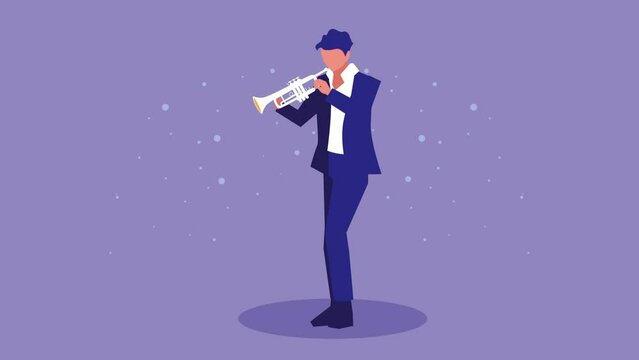 male musician playing trumpet character