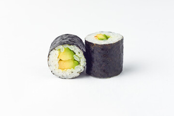 Rolls on a white background, rolls and sushi, sushi with different fillings
