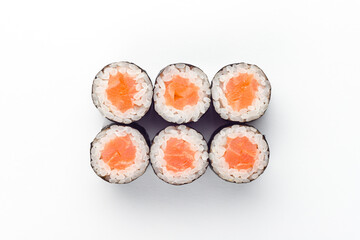 Rolls on a white background, rolls and sushi, sushi with different fillings