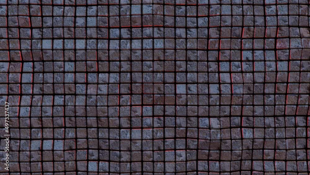 Poster abstract background from metal volumetric square tiles. wave motion. looped animation. 3d render