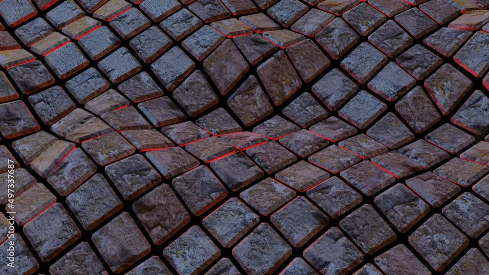 Poster abstract background from metal volumetric square tiles. wave motion. looped animation. 3d render