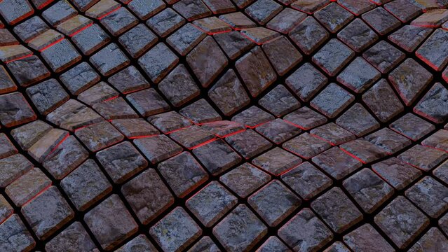 abstract background from metal volumetric square tiles. wave motion. looped animation. 3d render