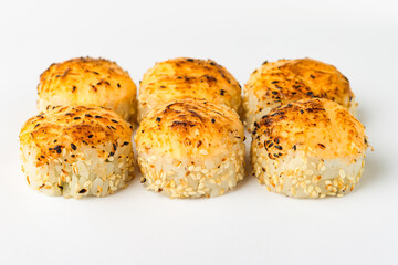 Rolls on a white background, rolls and sushi, sushi with different fillings