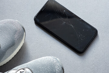 broken glass on smartphone screen, drop phone