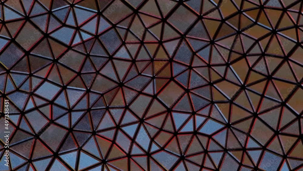 Poster abstract background from metal three-dimensional triangular tiles. wave motion. looped animation. 3d