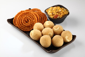 Diwali festival snacks or diwali food or diwali sweets ,diwali snacks chakali or chakli, laddu 