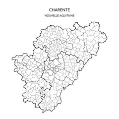 Vector Map of the Geopolitical Subdivisions of the French Department of Charente Including Arrondissements, Cantons and Municipalities as of 2022 - Nouvelle Aquitaine - France - obrazy, fototapety, plakaty