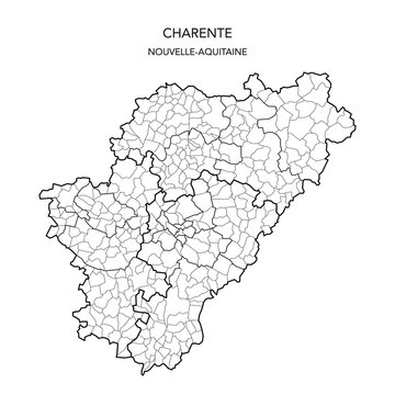 Vector Map of the Geopolitical Subdivisions of the French Department of Charente Including Arrondissements, Cantons and Municipalities as of 2022 - Nouvelle Aquitaine - France