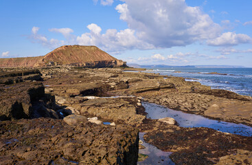 Fototapeta na wymiar Rocky headland at low tide near Filey, East Yorkshire, UK