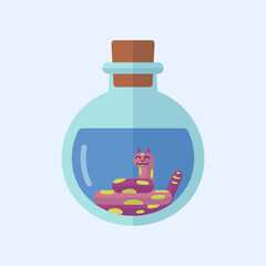 Vetor flat de criaturas aquáticas dentro de uma pequena garrafa de vidro fechada com rolha.