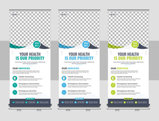 Rollup banner for medical health care. Good for food banner corporate banner and office banner, White and clean simple minimal design set