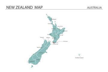 New Zealand map vector illustration on white background. Map have all province and mark the capital city of New Zealand.