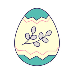 Vector illustration of cartoon blue Easter egg design in flat style on white background.