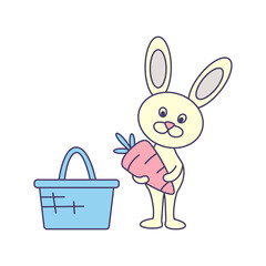 Vector illustration of cartoon Easter bunny on white background.