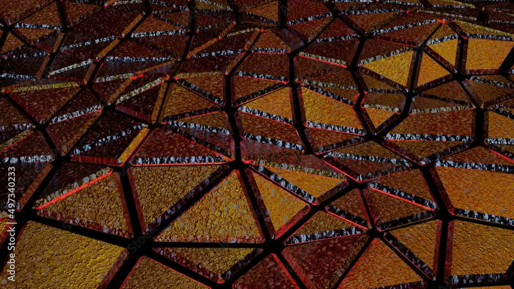 Aufkleber abstract background from metal three-dimensional triangular tiles. wave motion. looped animation. 3d