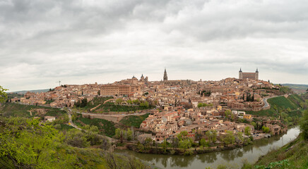 Panoramic view of Toledo on a cloudy day. Spanish tavel destination.