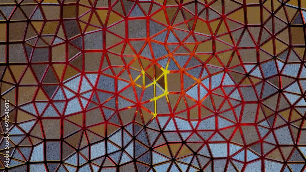 Poster abstract background from metal three-dimensional triangular tiles. wave motion. looped animation. 3d