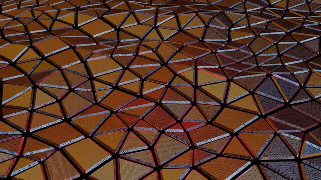 abstract background from metal three-dimensional triangular tiles. wave motion. looped animation. 3d render