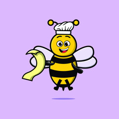 Cute cartoon bee chef character with menu in hand