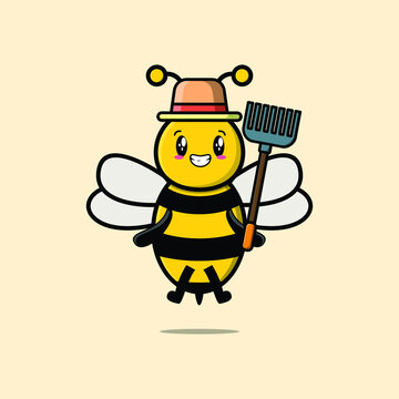 Cute cartoon Agricultural worker bee with pitchfork vector image cute modern style design 