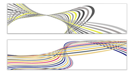 Wavy lines or ribbons. Set of 2 covers. Multicolored striped. Creative unusual background with abstract wave lines for creating a trendy banner, poster. vector eps