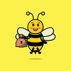 Obraz premium CAPTION STOCKNO TITTLE KEYWORD 1 Cute cartoon illustration bee with exclamation sign board cartoon eyes, cartoon face, cartoon bee, bee drawing, cartoon character, bee, cartoon animal, drawing anim