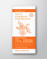 The Original Finest Chocolate Abstract Vector Packaging Design Label. Modern Typography and Hand Drawn Kumquat Fruit Sketch Silhouette Background Layout Isolated