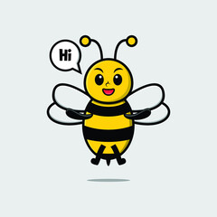 Cute cartoon bee character with happy expression in modern style design 