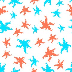 Vector hand drawn seamless pattern with blots in the form of stars in red and blue color on a white background