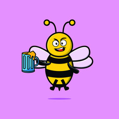 Bee cartoon mascot character with beer glass and cute stylish design