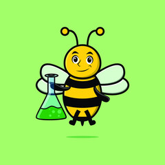 Cute cartoon mascot character bee as scientist with chemical reaction glass in cute modern style design