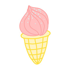 Strawberry pink Ice Cream Cone Flat Design Dessert Icon