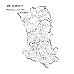 Map of the Geopolitical Subdivisions of The Département Des Deux-Sèvres Including Arrondissements, Cantons and Municipalities as of 2022 - Nouvelle Aquitaine - France
