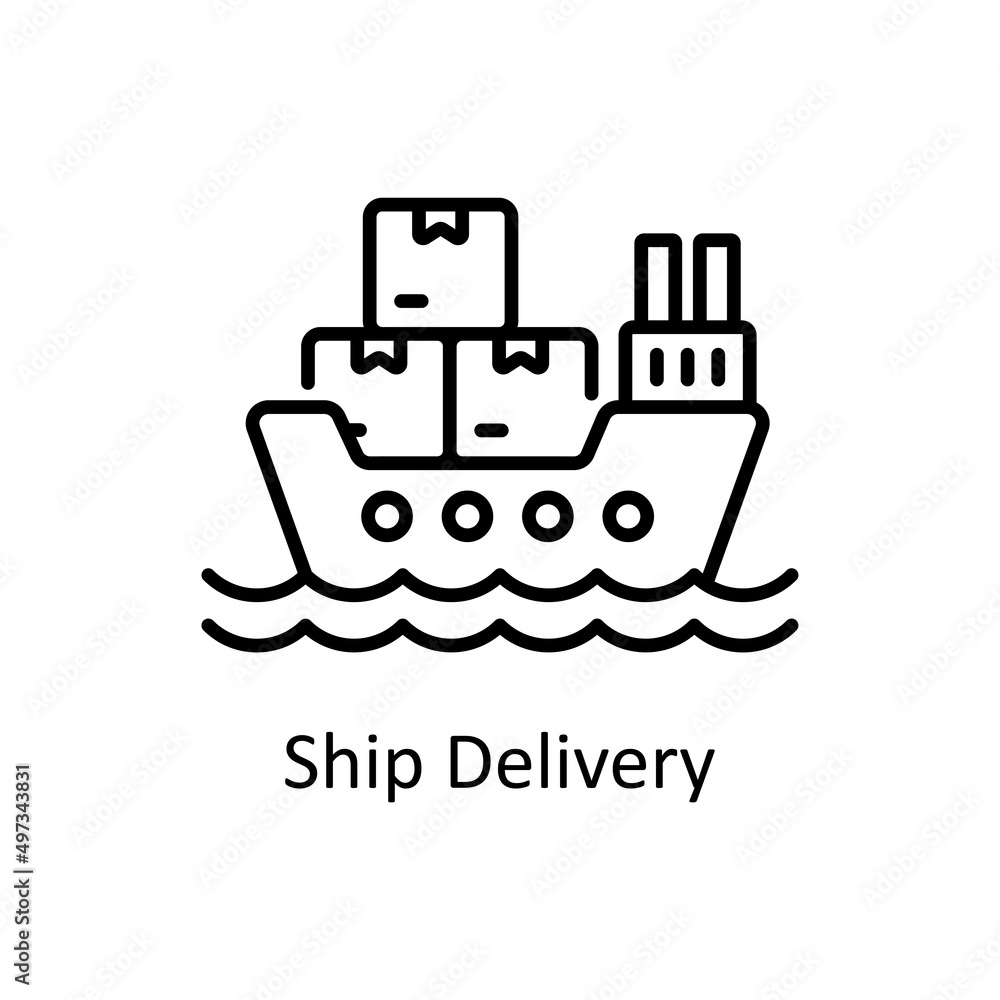 Poster ship delivery vector outline icon for web isolated on white background eps 10 file