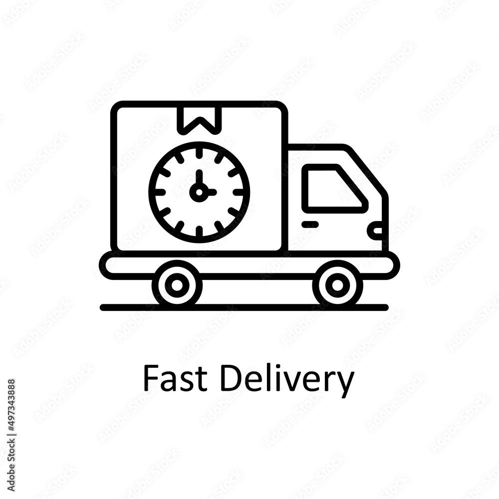 Poster fast delivery vector outline icon for web isolated on white background eps 10 file