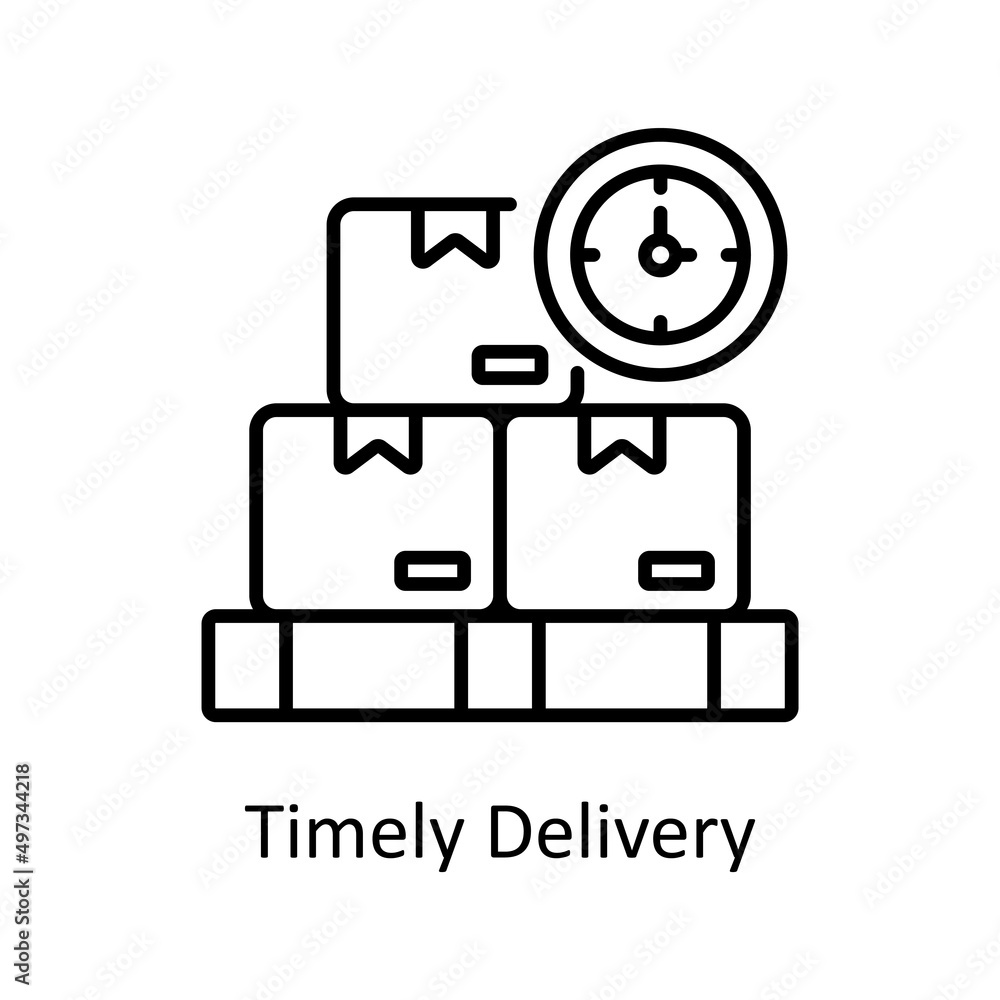 Poster timely delivery vector outline icon for web isolated on white background eps 10 file