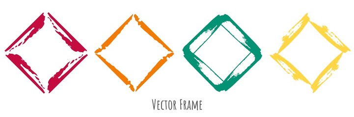Rhombus frame. Brush stroke, hand drawn frame for logo design, banner, postcard.