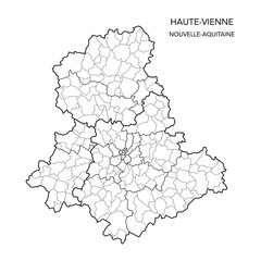 Vector Map of the Geopolitical Subdivisions of the French Department of Haute-Vienne Including Arrondissements, Cantons and Municipalities as of 2022 - Nouvelle Aquitaine - France