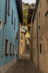 Fototapeta na wymiar Old small Locarno streets in spring sunny nice day