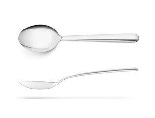 Spoon set. Up and side view. Hight realistic vector illustration isolated on white background. Ready for your design. EPS10.