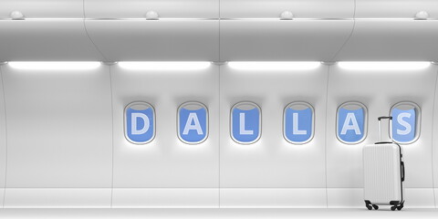 Airliner portholes with Dallas text. 3d rendering
