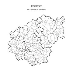 Vector Map of the Geopolitical Subdivisions of the French Department of Corrèze Including Arrondissements, Cantons and Municipalities as of 2022 - Nouvelle Aquitaine - France