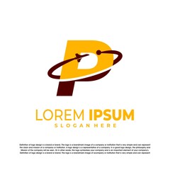 letter P with rocket logo vector design template. orbit logo.